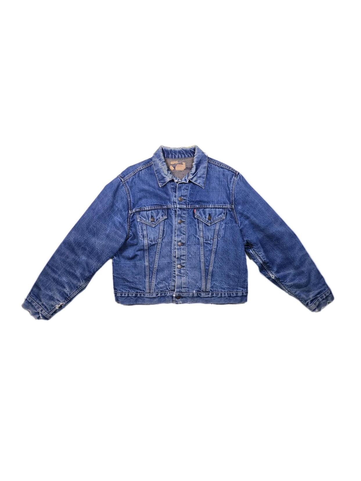 Vtg Levis "Big E" Blanket Lined Type Iii Denim Distressed Trucker Jacket - Sz L?